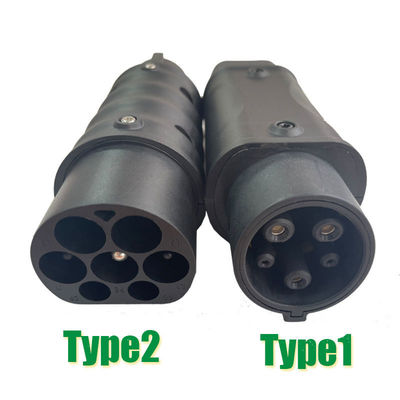 AC 250V Type2 ถึง Type1 EV Adapter สำหรับเครื่องชาร์จรถยนต์ไฟฟ้า 32A 22KW EV เครื่องแปลงสายชาร์จ