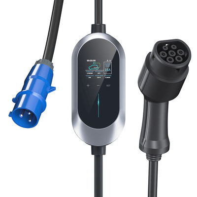 แท่นชาร์จ EV แบบพกพา Type 2 พร้อมปลั๊ก Blue CEE 16A 1 เฟส