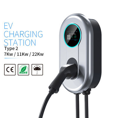 Type 2 Wallbox Home EV Charging Pile สำหรับรถยนต์ไฟฟ้า 32A 7.36KW 1 เฟสพร้อมจอ LCD